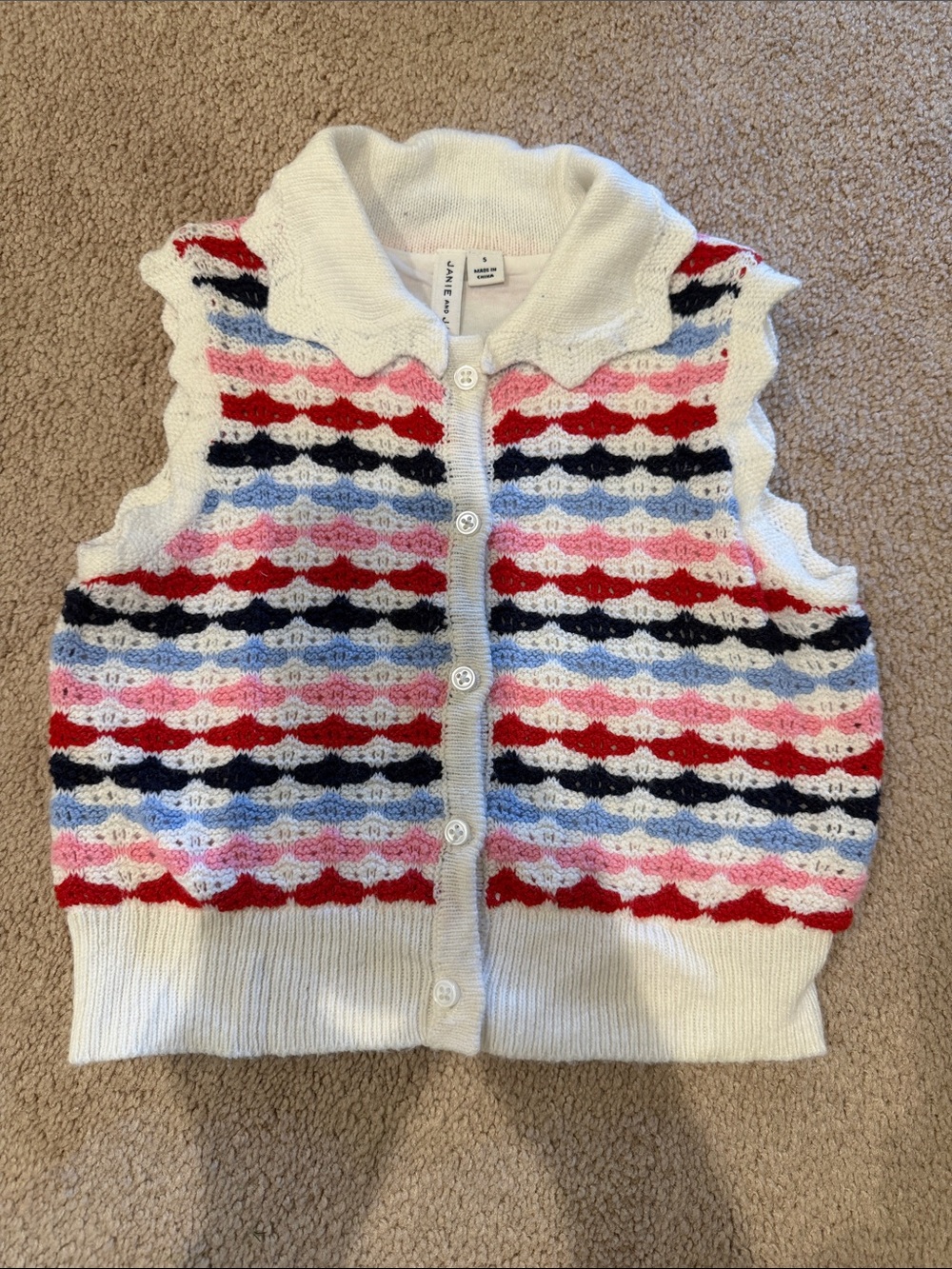 Janie and Jack White Knit Tank Vest with Red, Pink, Navy & Light Blue Stripes